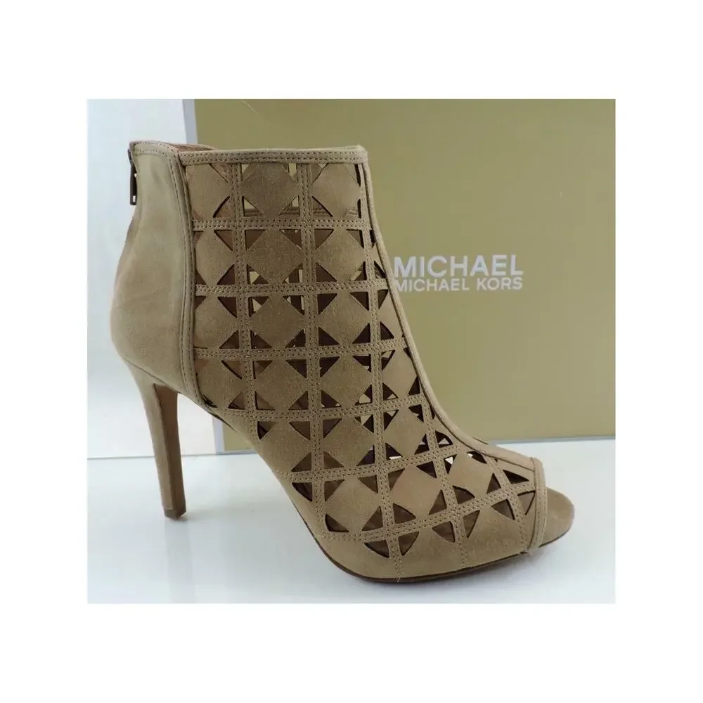 Michael Kors Size 10 Ivy Bootie High Heel Open Toe Sandals Suede Dark Khaki